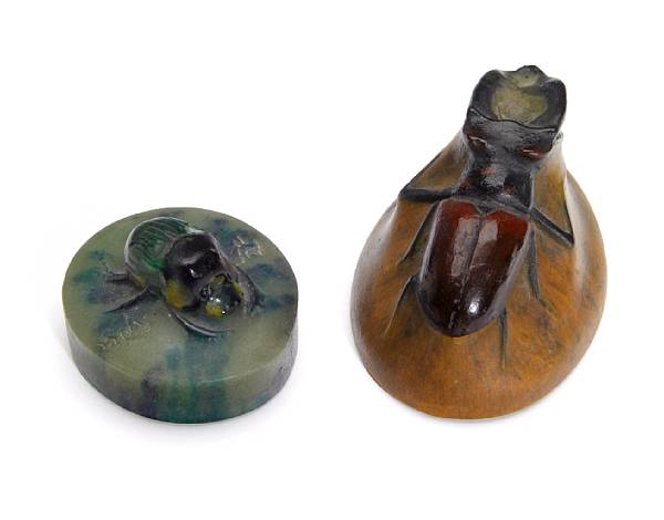 Appraisal: Two Almeric Walter p te-de-verre glass beetle paperweights modeled by