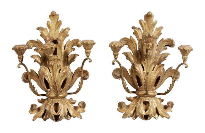 Appraisal: Pair Gilt Wood Wall Sconces Continental late th early th