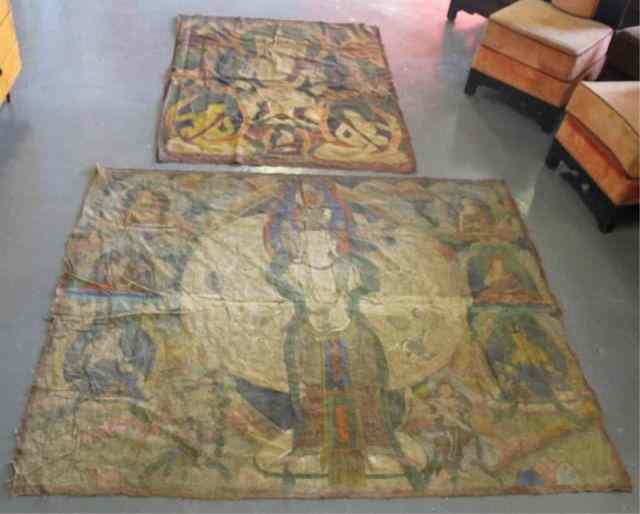 Appraisal: Two Vintage Indian Paintings on Cloth From a Yorktown Heights