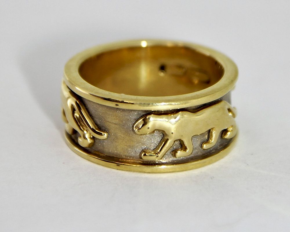 Appraisal: K Gold Men's High Relief Panther Ring th Century Three