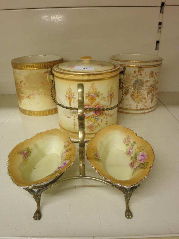 Appraisal: A Crown Devon Fieldings biscuit barrel and cover two others