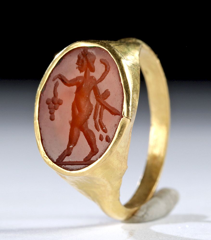 Appraisal: Roman Gold Carnelian Intaglio Ring w Bacchus - g Roman