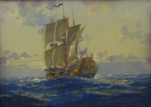 Appraisal: John Allcot - HMS Roebuck gouache signed and dated 'JOHN