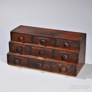 Appraisal: Shaker Pine Red-stained Spice Chest mid- th century the stepped