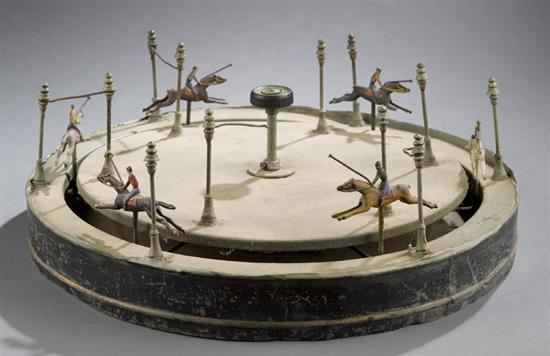 Appraisal: Mechanical horse race game Late th century Of round form