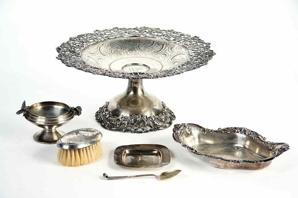 Appraisal: PCS ORNATE AMERICAN STERLING - Including Tazza with 'ZVSS' monogram