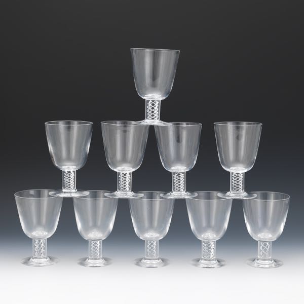 Appraisal: TEN STEUBEN CRYSTAL RED WINE GOBLETS WITH AIR TWIST DESIGN