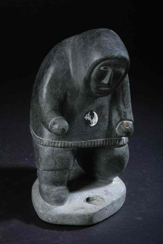 Appraisal: INUIT CARVED SOAPSTONE FIGURE OF A HUNTER Signed in syllabics