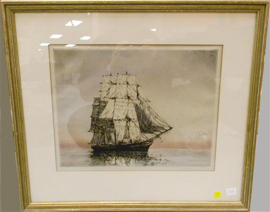 Appraisal: Arthur Briscoe English - etching and aquatint four masted ship