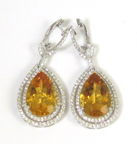 Appraisal: PAIR OF CITRINE AND DIAMOND EARRINGS each k white gold