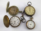 Appraisal: Four pocket watches including two silver cased one with stop