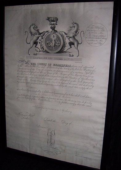 Appraisal: A framed George III certificate from the Society of the