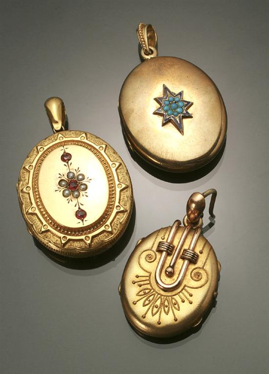 Appraisal: Three Victorian Gold and Gold-Filled Lockets Last Quarter th Century