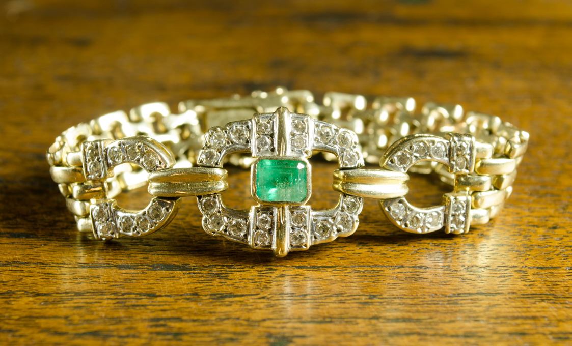 Appraisal: EMERALD DIAMOND AND FOURTEEN KARAT GOLD BRACELET measuring - inches