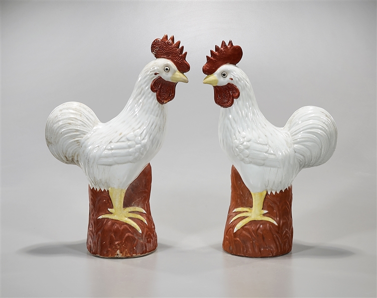 Appraisal: Pair of Chinese porcelain roosters x x each approx Condition