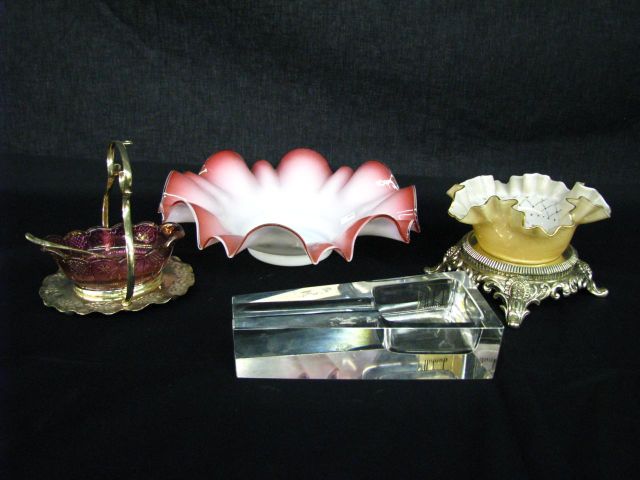 Appraisal: Group of Decorative Glassware Ashtray including fluted Victorian opalescent cranberry