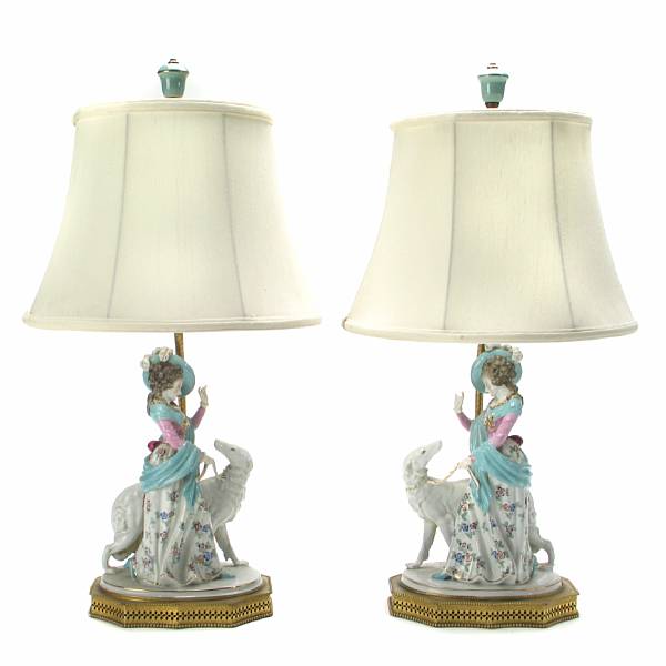 Appraisal: A pair of German porcelain figural lamps height in width