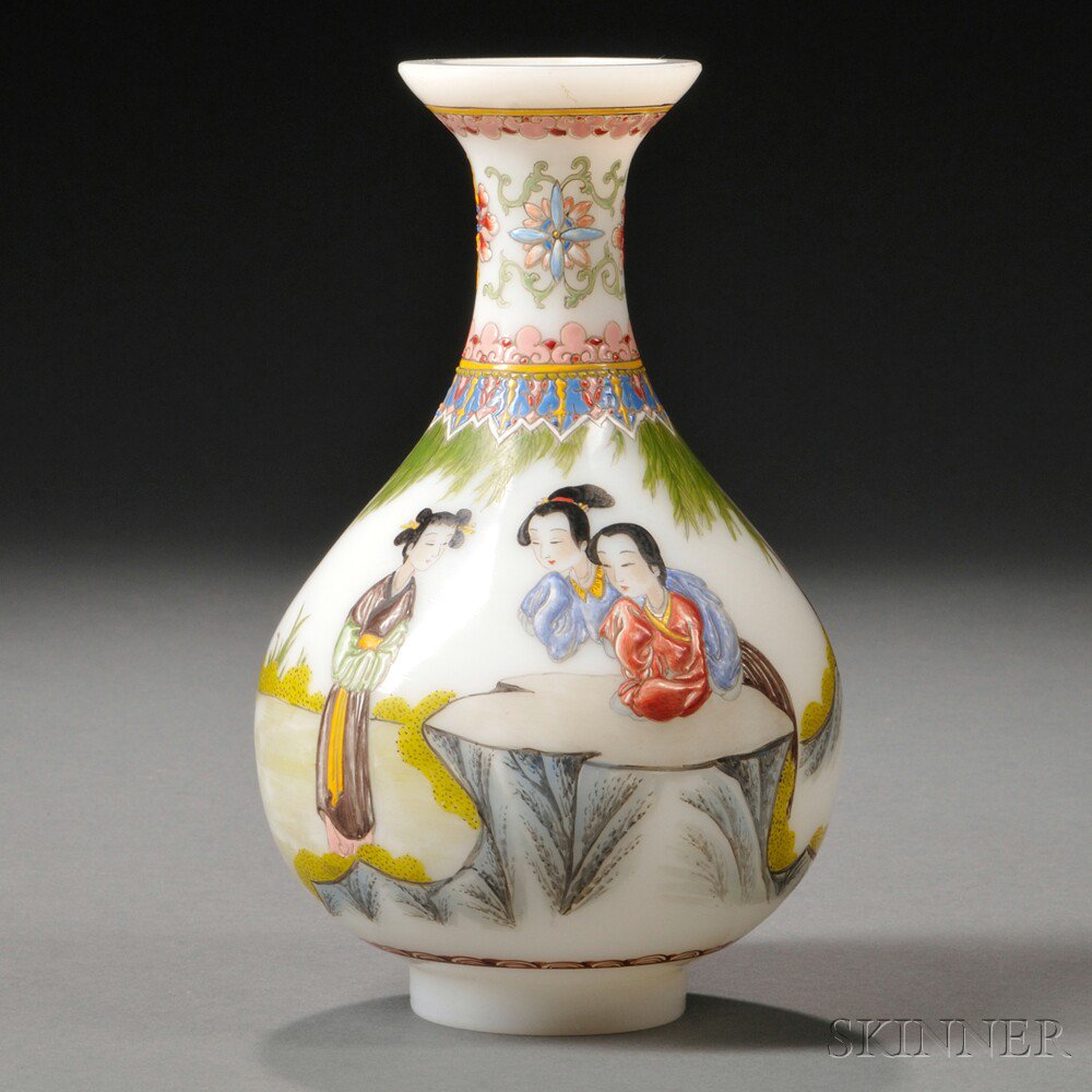 Appraisal: Peking Glass Vase with Polychrome Decoration China bottle shape painted