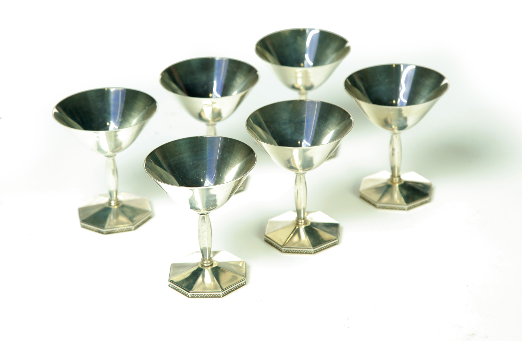 Appraisal: SIX MEXICAN STERLING CORDIALS Fourth quarter- th century Simple bowls