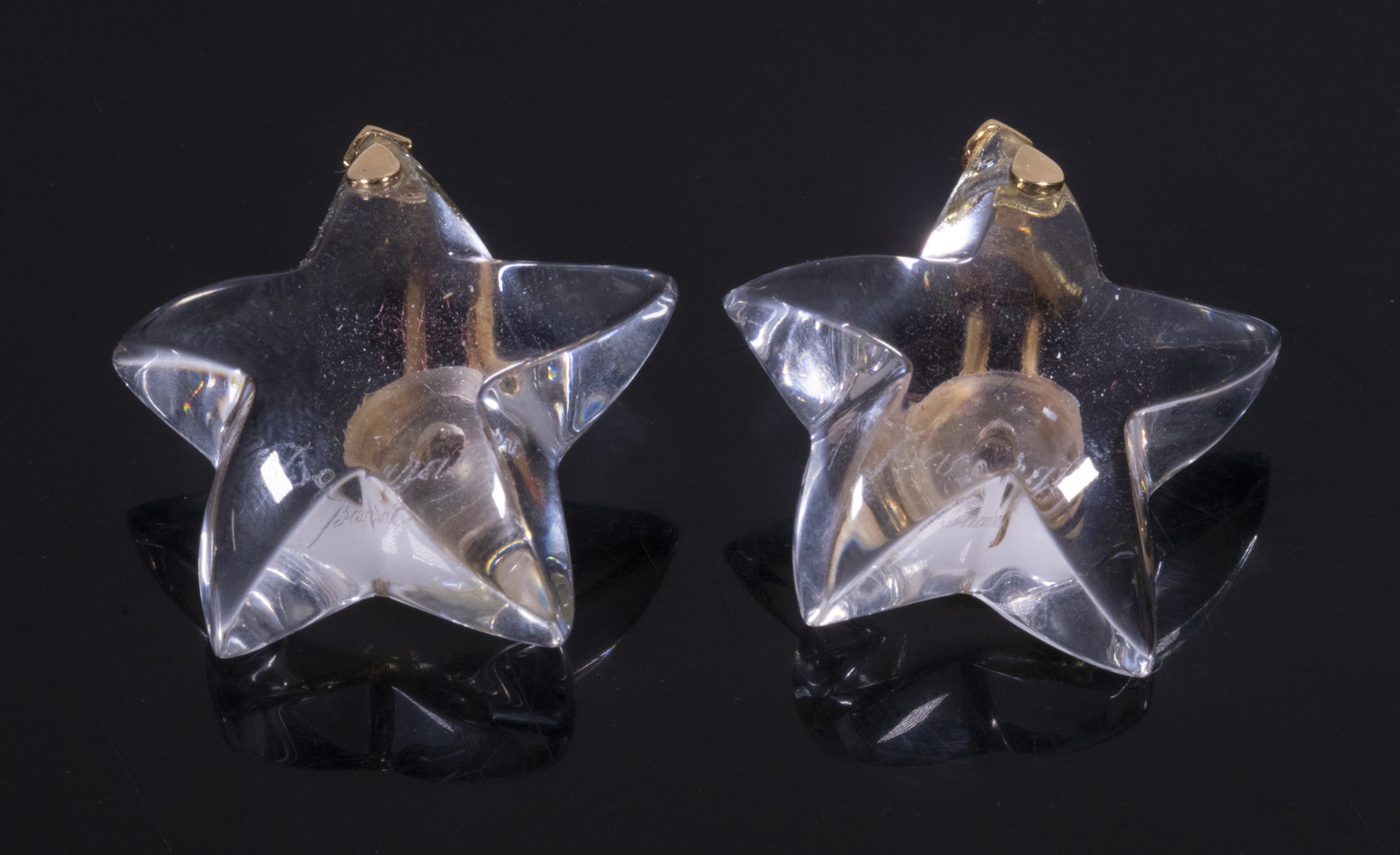 Appraisal: BACCARAT CRYSTAL STAR FORM EARRINGS Pair of Baccarat Clear Crystal