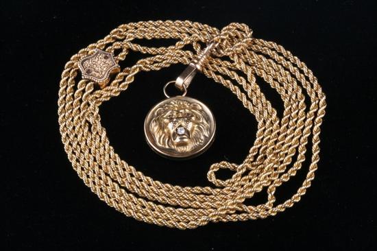 Appraisal: LADY'S VICTORIAN K YELLOW GOLD ROPE DESIGN WATCH CHAIN SUSPENDING