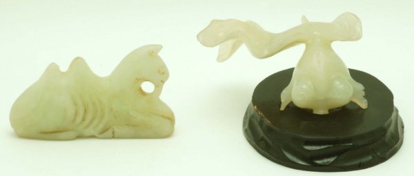 Appraisal: Two pieces of Chinese carved celadon jade One x -