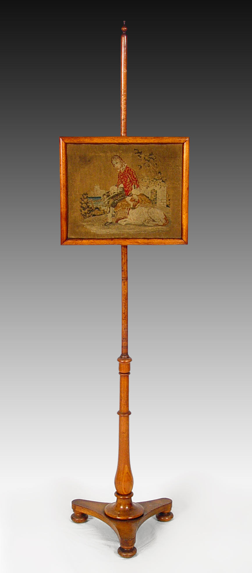 Appraisal: EARLY TH CENTURY CHERRY POLE FIRE SCREEN Finely detailed petty