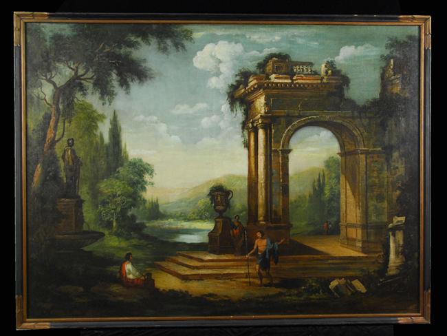 Appraisal: CONTINENTAL SCHOOL th century FIGURES IN A CLASSICAL LANDSCAPE oil