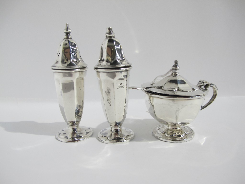 Appraisal: A three piece silver condiment set Sheffield