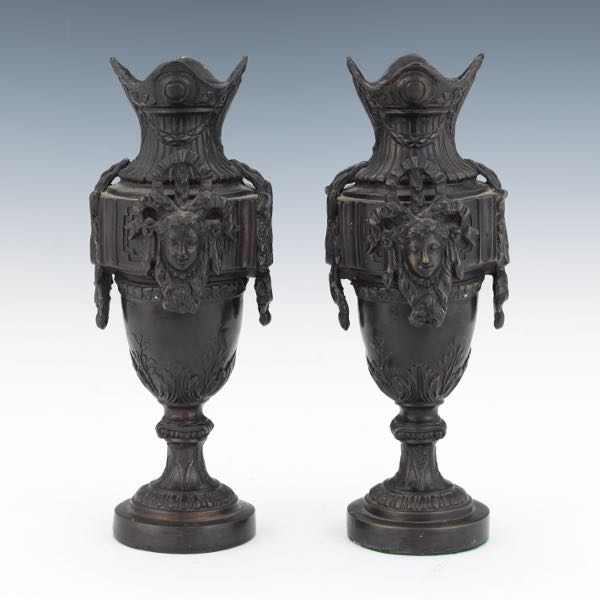 Appraisal: PAIR OF TIFFANY CO BRONZE URNS x Baluster shaped with