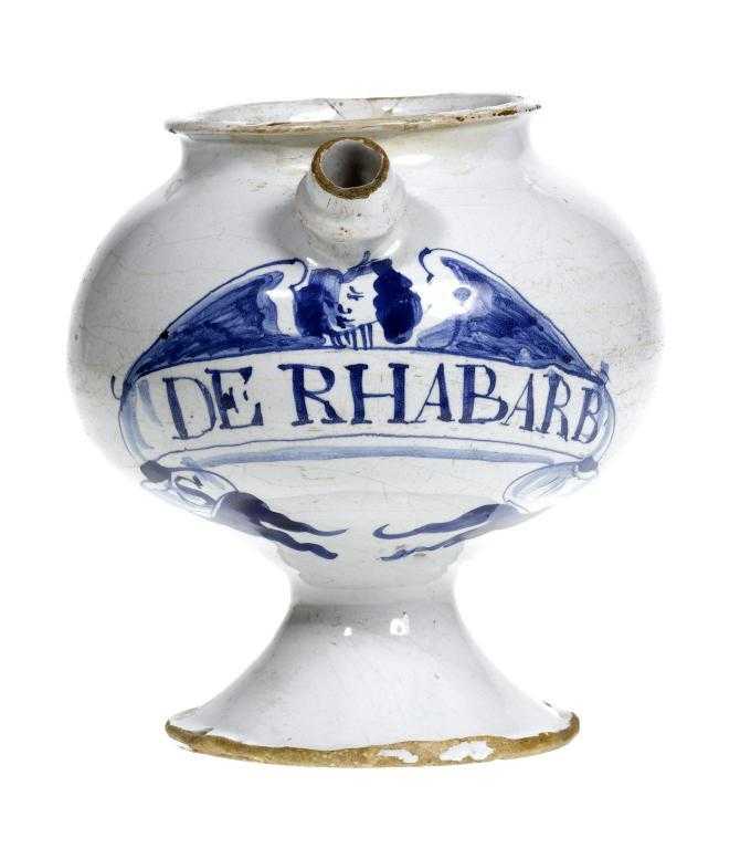 Appraisal: A DUTCH DELFTWARE WET DRUG JAR of compressed form with