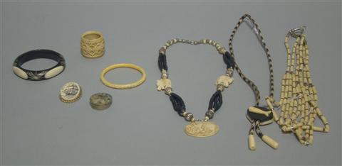 Appraisal: GROUP OF JEWELRY AND IVORY AND BONE UTENSILS Including a