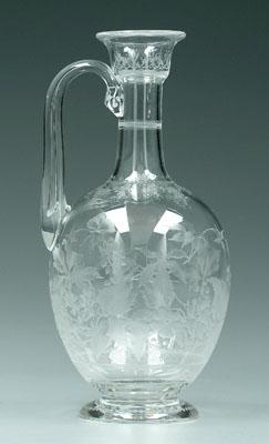 Appraisal: Northwood glass claret jug fine intaglio cut flowers vines and