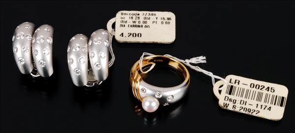 Appraisal: A cultured pearl and diamond ring and a pair of