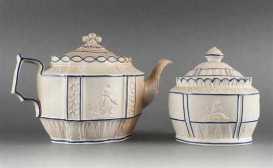 Appraisal: Staffordshire salt glazed stoneware teapot and matching sugar bowl early