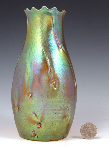 Appraisal: LOETZ ASTARTIG IRIDESCENT ART GLASS VASE Gold iridescent dimpled art