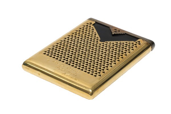 Appraisal: A Cartier gold and leather rectangular sliding card case the