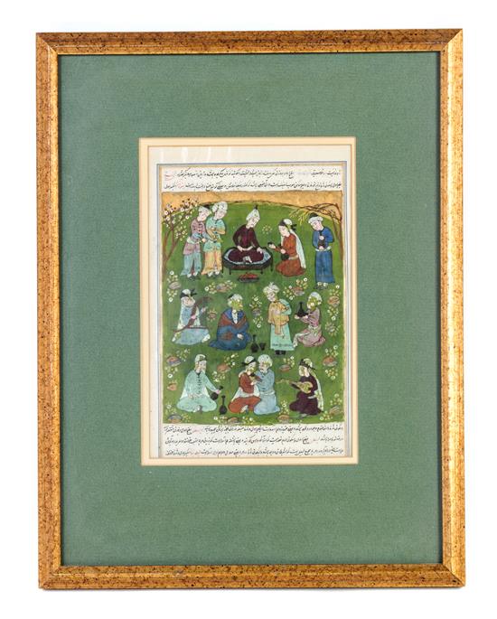 Appraisal: Sale Lot A Persian Illuminated Manuscript Leaf depicting figures in