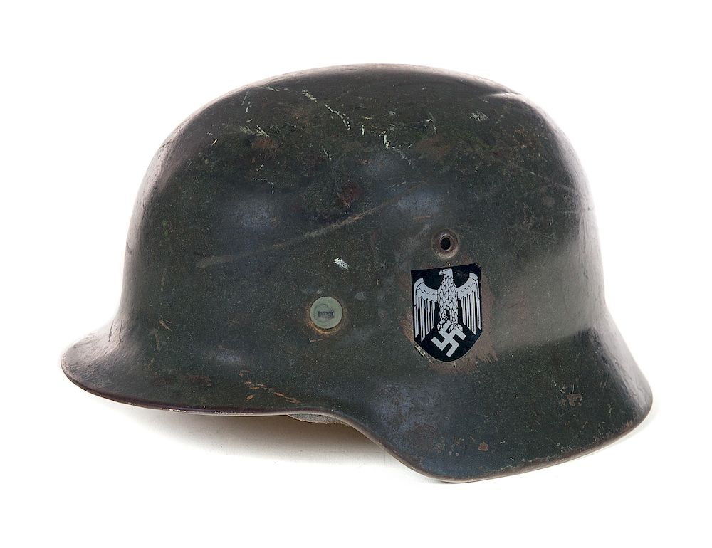 Appraisal: M German Nazi Helmet Reproduction Decals Leather And Split Pins