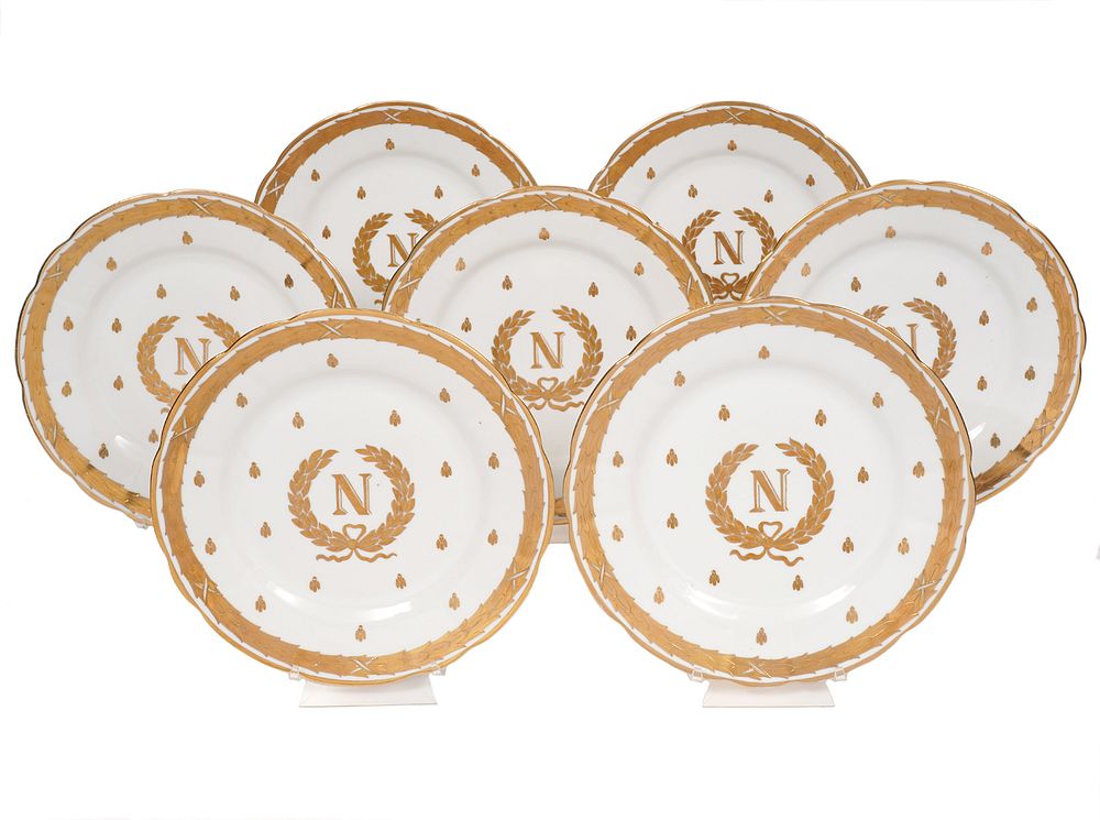 Appraisal: Napolean White Plates with Gold Crest Napoleon plates with gold