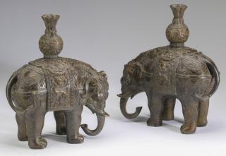 Appraisal: Chinese bronze elephant candleholders h Pair of Chinese bronze candleholders