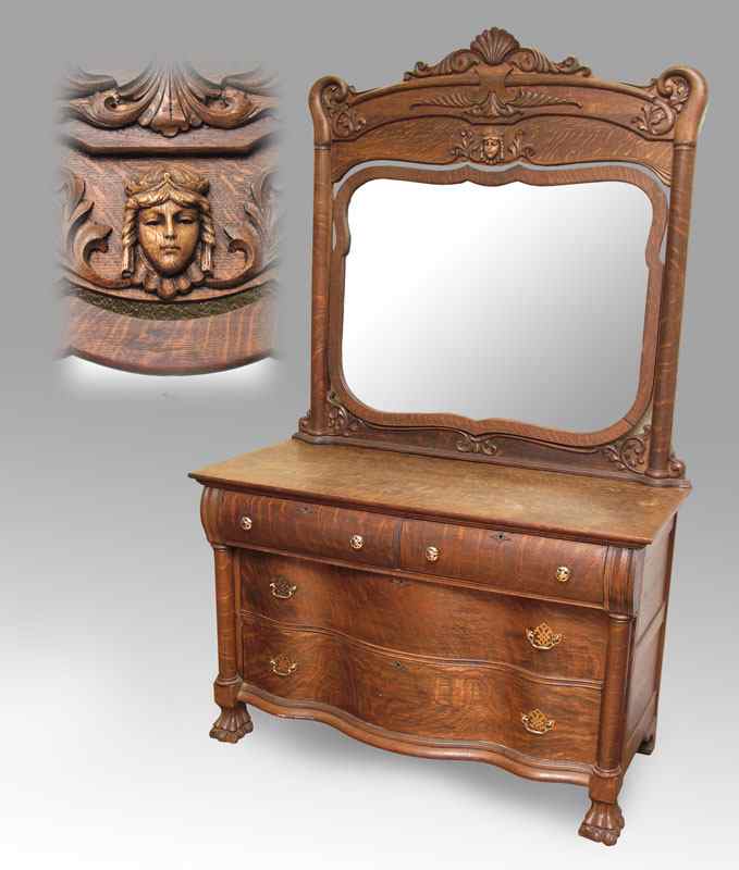 Appraisal: KARGES QUARTER SAWN OAK DRESSER WITH MIRROR ogee half length