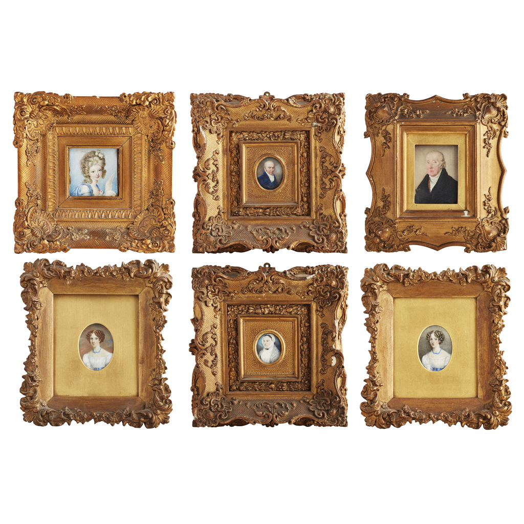 Appraisal: YGROUP OF SIX PORTRAIT MINIATURES EARLY TH CENTURY on ivory