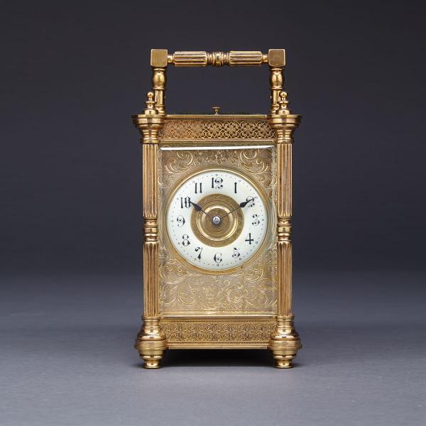 Appraisal: French Gilt Brass Repeating Carriage Clock c the ivory enamel