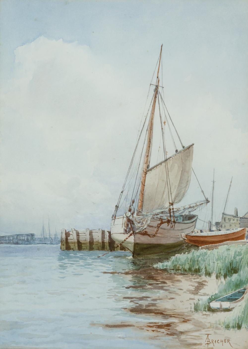 Appraisal: ALFRED THOMPSON BRICHER American - Boats Along the Dock watercolor