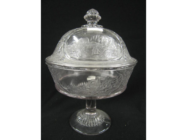 Appraisal: Early American Pattern Glass Covered Compote Canadian pattern