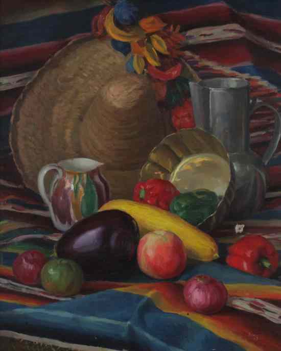 Appraisal: ELY MAXIM BEHAR French b STILL LIFE WITH STRAW HAT