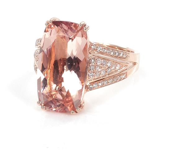 Appraisal: Morganite and diamond cocktail ring ct rectangular cushion-cut natural morganite