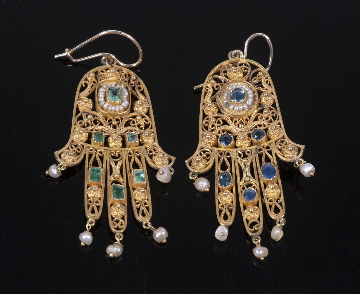 Appraisal: PR GOLD HAMSA EARRINGS Pair of K Yellow Gold Palm