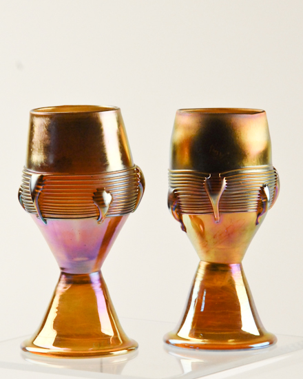 Appraisal: Two Tiffany Favrile Footed Cordials in iridescent gold with threaded